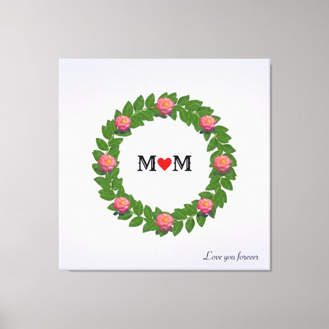Personalized Roses on Laurel  Wreath Canvas Print (Front)