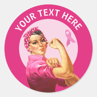 Personalized Rosie the Riveter Breast Cancer pink  Classic Round Sticker