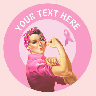 Personalized Rosie the Riveter Breast Cancer pink  Classic Round Sticker
