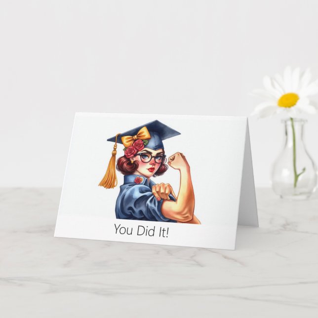 Personalized Rosie the Riveter Graduation Card (Small Plant)