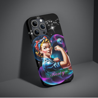 Personalized Rosie the Riveter Pink Blue Pop Art iPhone 15 Case