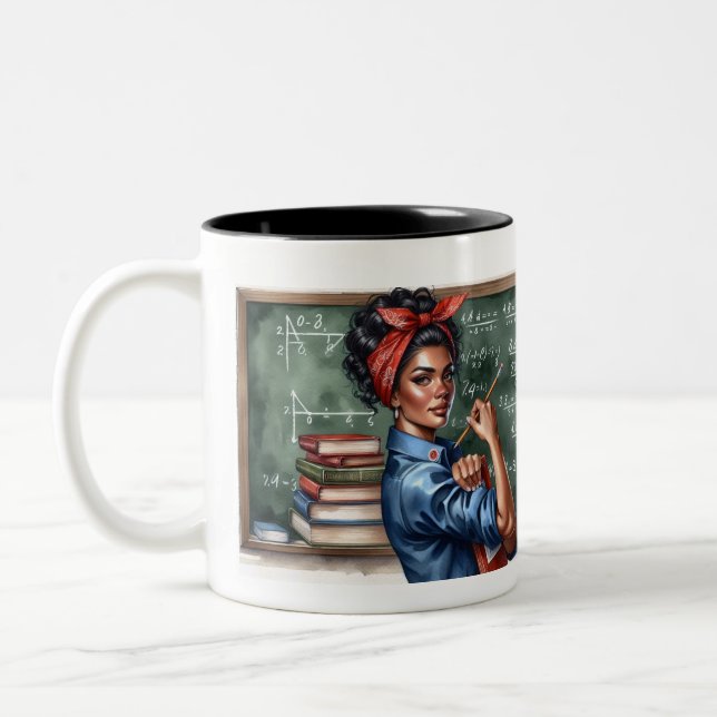 Personalized Rosie the Riveter Teacher  Two-Tone Coffee Mug (Left)