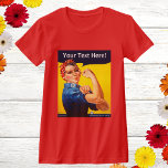 Personalized Rosie the Riveter Vintage WW2 Custom T-Shirt<br><div class="desc">Personalized Rosie the Riveter Vintage WW2 Customizable red shirt! You Can Customize This Feminism Hoodie Design! Norman Rockwell's painting of Rosie the Riveter is a popular vintage American Art work. This WW2 feminist icon image will make a great gift for her. We can do it!</div>
