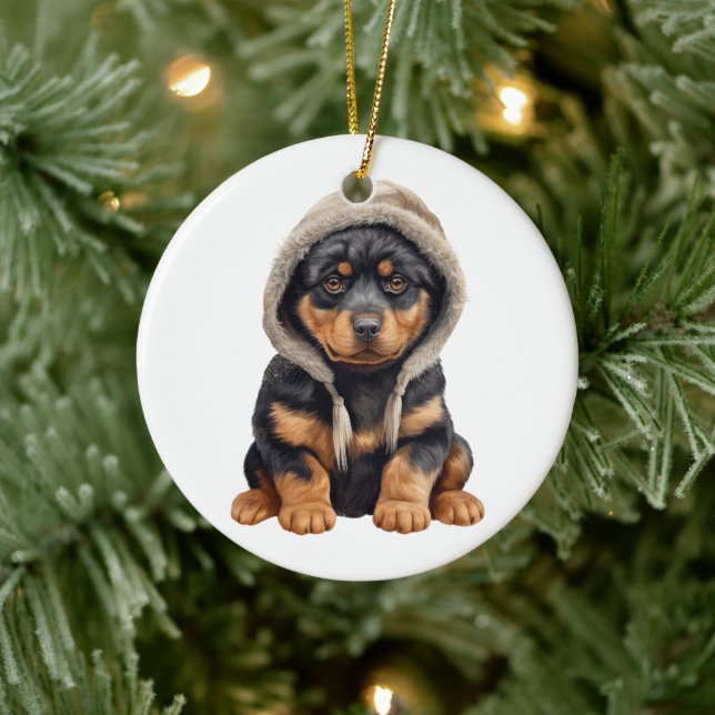 Personalized Rottweiler Dog Art Ceramic Ornament (Tree)