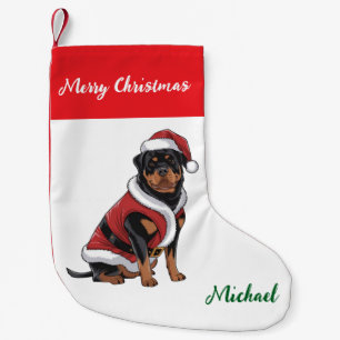 Personalized Rottweiler Dog in Santa Hat Small Christmas Stocking