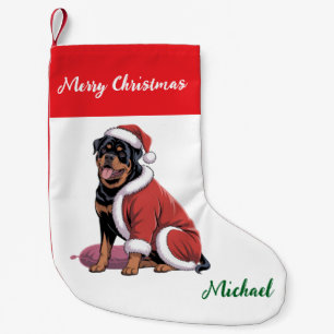 Personalized Rottweiler Dog in Santa Hat Small Christmas Stocking
