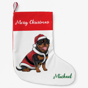 Personalized Rottweiler Dog in Santa Hat Small Christmas Stocking