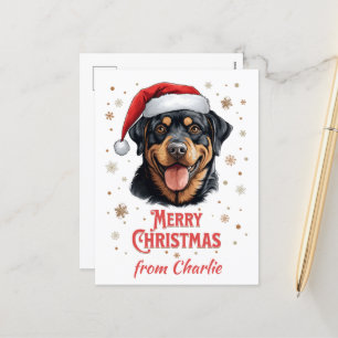 Personalized Rottweiler Dog Santa Merry Christmas Holiday Postcard