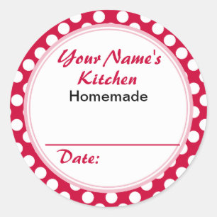 Personalized Round Baking Cooking Labels Red Dots