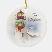 Personalized Round Ceramic Lighthouse Ornament