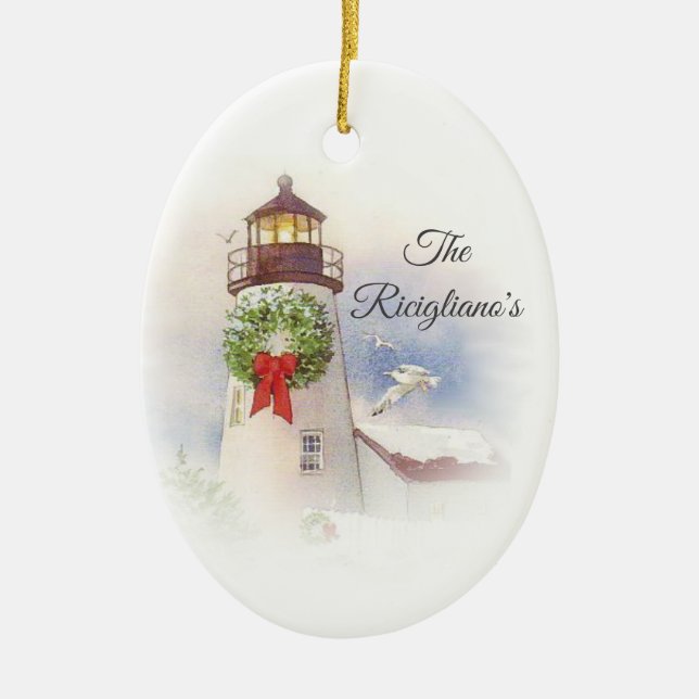Personalized Round Ceramic Lighthouse Ornament (Front)