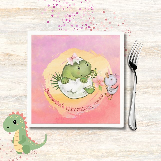 Personalized Round Dino & Duckling Baby Shower  Napkin (Personalized Round Dino & Duckling Baby Shower Napkins)