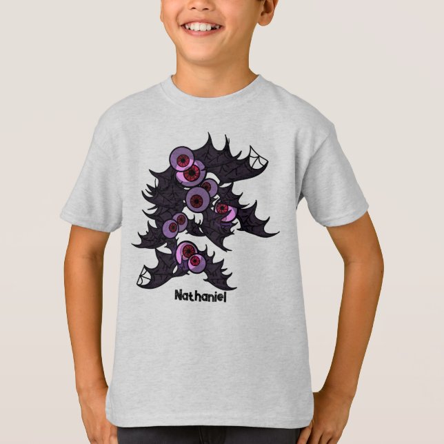 Personalized Round-Eyed Spooky Cute Bats  T-Shirt (Front)