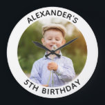 Personalized Round Family Birthday Photo Large Clock<br><div class="desc">Create your own personalized white border photo keepsake wall clock to remember for your child's special birthday. Customize the solid white background colour or the black text colour to match your photo. If you change the font type or size, you can fine tune the curvature of the text in small...</div>
