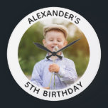 Personalized Round Family Birthday Photo Large Clock<br><div class="desc">Create your own personalized white border photo keepsake wall clock to remember for your child's special birthday. Customize the solid white background colour or the black text colour to match your photo. If you change the font type or size, you can fine tune the curvature of the text in small...</div>