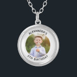Personalized Round Family Birthday Photo Silver Plated Necklace<br><div class="desc">Create your own personalized white border photo keepsake necklace to remember for your child's special birthday. Customize the solid white background colour or the black text colour to match your photo. If you change the font type or size, you can fine tune the curvature of the text in small increments....</div>