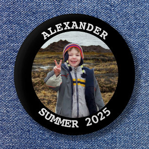 Personalized Round Family Photo Black 2 Inch Round Button