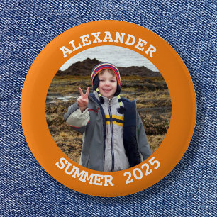 Personalized Round Family Photo Bright Orange 2 Inch Round Button