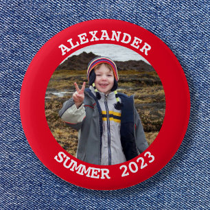 Personalized Round Family Photo Bright Red 2 Inch Round Button