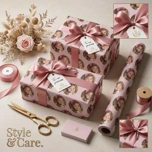 Personalized Round Image Pattern Soft Warm Blush Wrapping Paper