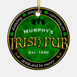 Personalized, Round Irish Pub Logo Ceramic Ornament