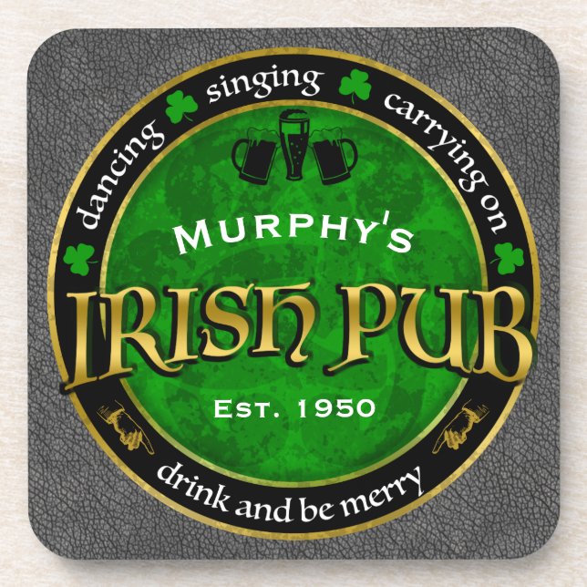 Personalized, Round Irish Pub Logo Coaster (Front)
