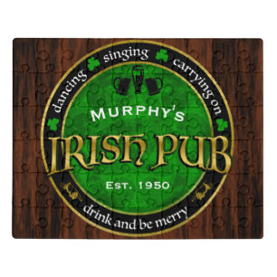 Personalized, Round Irish Pub Logo Jigsaw Puzzle