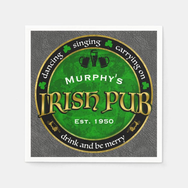 Personalized, Round Irish Pub Logo Napkin (Front)