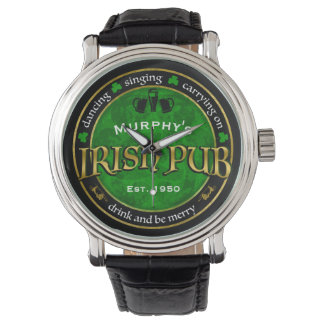 Personalized, Round Irish Pub Logo Watch