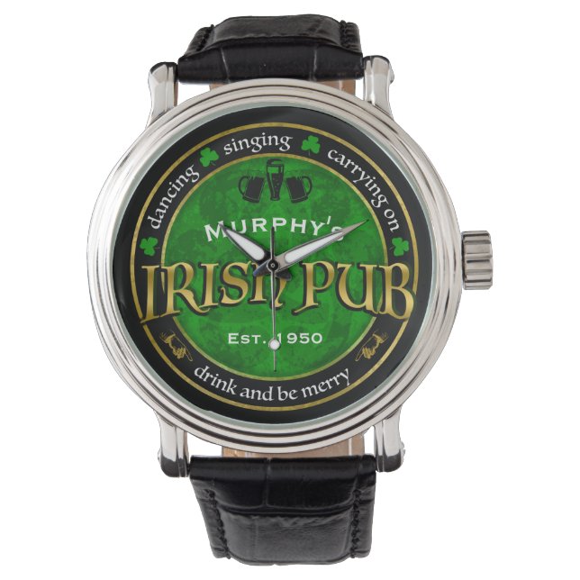 Personalized, Round Irish Pub Logo Watch (Front)