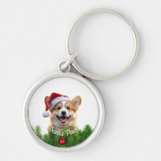 Personalized Round Keychain – Santa Paws Corgi