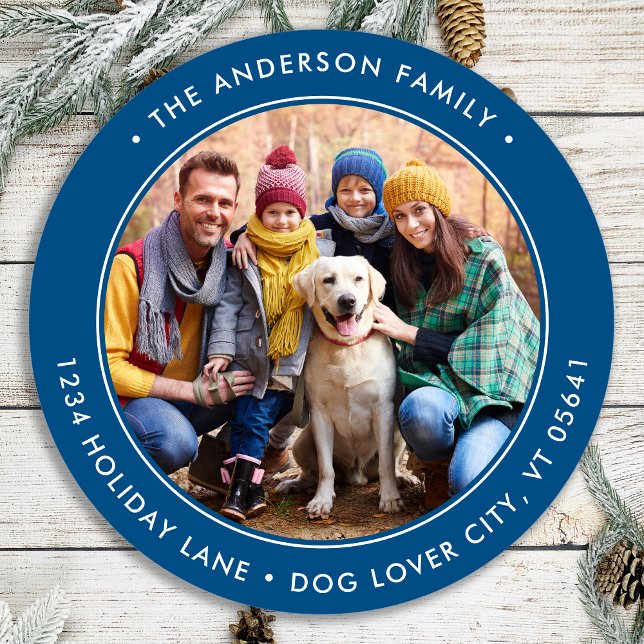 Personalized Round Photo Return Address Classic Round Sticker (Creator Uploaded)