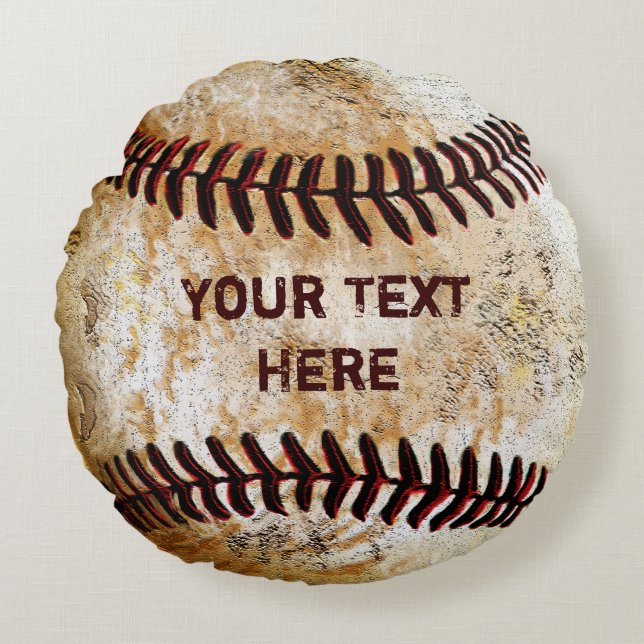 Personalized Round Vintage Baseball Throw Pillows (Front)