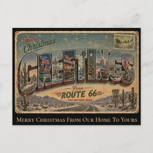 Personalized Route 66 Big Letter Christmas Holiday Postcard