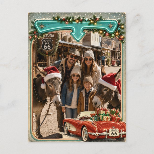 Personalized Route 66 Holiday Greeting Postcard (Front)