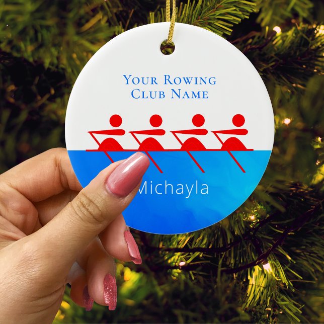 Personalized Rowing Club Crew Christmas Ceramic Ornament (Creator Uploaded)