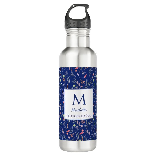 Personalized | ROYAL BLUE | Floral | Monogram 710 Ml Water Bottle (Front)