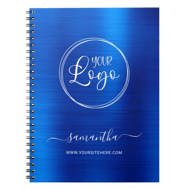 Personalized Royal Blue Foil White Business Logo Notebook (Front)