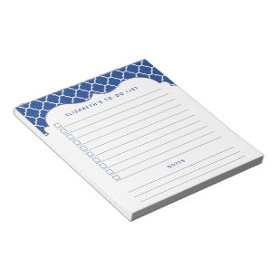 Personalized Royal Blue Quatrefoil To-Do List Notepad