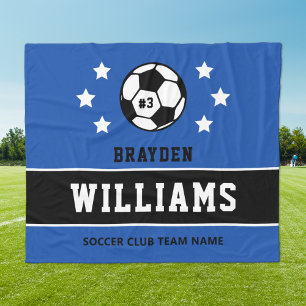 Personalized Royal Blue Soccer Player Name Fleece Blanket