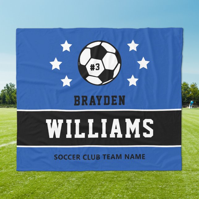 Personalized Royal Blue Soccer Player Name Fleece Blanket (Creator Uploaded)
