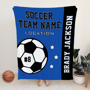 Personalized Royal Blue Soccer Player Name Fleece Blanket