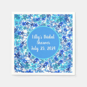 Personalized Royal Blue & Turquoise Garden Flower Napkin