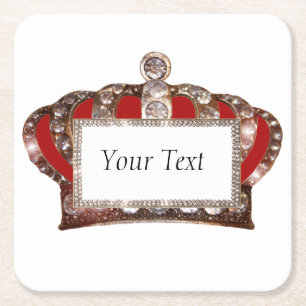 Personalized Royal Crown Square Paper Coaster