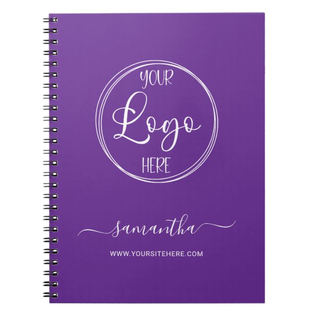 Personalized Royal Purple and White Business Logo Notebook (Front)