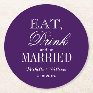 Personalized royal purple round wedding coasters