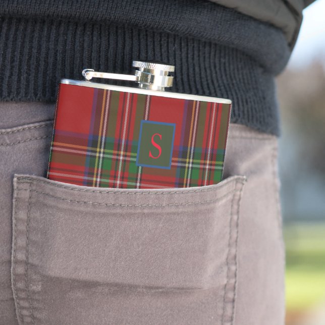 Personalized Royal Stewart Tartan Gifts Him Men Hip Flask (In Situ)