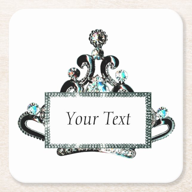 Personalized Royal Tiara Square Paper Coaster (Front)