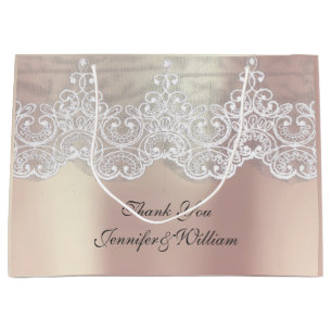 Personalized Royal Wedding Rose Metallic Pink Gold Large Gift Bag