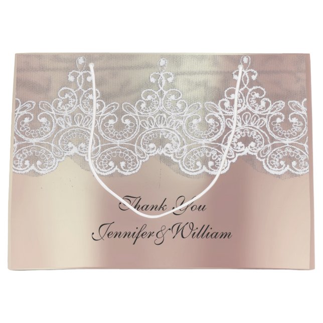 Personalized Royal Wedding Rose Metallic Pink Gold Large Gift Bag (Front)